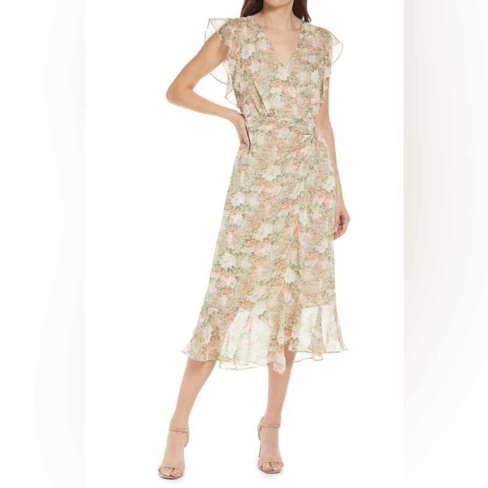 Floret Studios Floral V-Neck Midi Dress small bohemian coquette poplin flowy